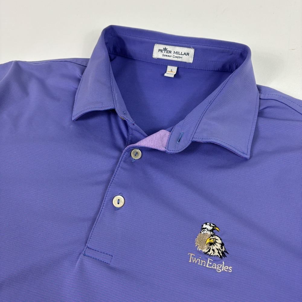 Peter Millar Summer Comfort Polo Mens Large Purple TwinEagles Golf Short Sleeve